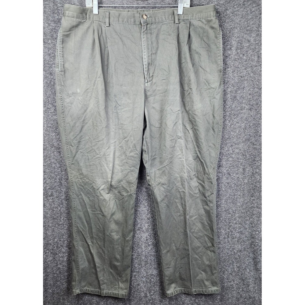 L.L.‎ Bean Pleated Chino Pants Mens 42x30 Olive Green Cotton Twill Relaxed Fit